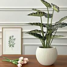 1pc Bohemian Style Plastic Flower Pot, Vertical Stripes, Modern Minimalist Design, Lightweight And Durable, Suitable For Indoor And Outdoor Use (Desktop, Shelf, Balcony) - B - View 7