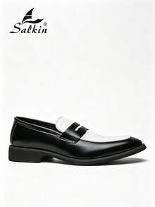 Salkin 男士便帽樂福鞋 正裝皮鞋 休閒商務社交鞋 適合辦公室、派對、婚禮，請選擇大一號 - 黑與白 - 查看 3