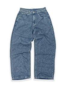 Men's Vintage Light Wash Big Pocket Wide Leg Jeans, Street Style Printed Loose Silhouette Denim Pants - Blue - View 6