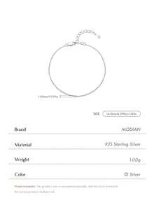 MODIAN 925 Sterling Silver Thin Flat Slice Chain Bracelet For Women Minimalist Dainty Stackable Hand Chain Elegant Daily Jewelry - Silver - View 6