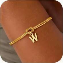 1pc Minimalist Niche Gold Knotted Double Layer A-Z Letter Pendant Bracelet For Women, Suitable For Delicate Daily Wear And Gift Giving - Multicolor - View 16