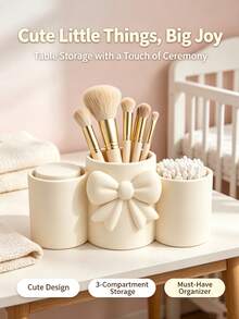 1pc Cute 3D Bow Desktop Storage Organizer, 3-Compartment Storage Rack, Baby Room Desktop Storage Bucket, Suitable For Baby Hair Clips And Small Items, Room Decoration - Multicolor - View 2