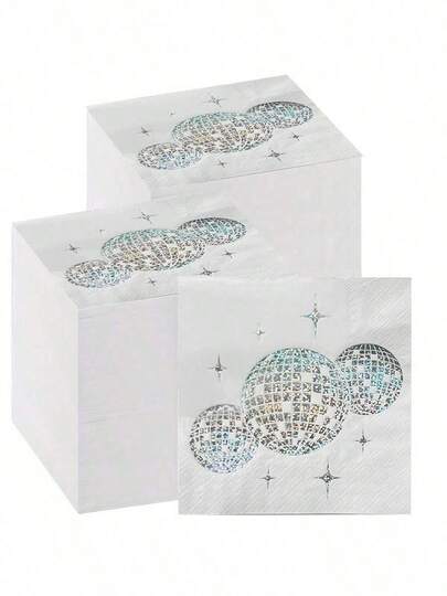 1pc Double Layer Disco Ball Party Napkins, Silver Foil Embossed Star Pattern Disposable Cocktail Napkins, 70s 80s 90s Style Party Supplies, Suitable For Birthday, Engagement, Bridal Shower, Halloween And Christmas Decoration