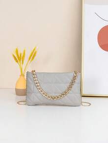 1pc Girls' Solid Color Geometric Quilted Chain Bag, Detachable Thin Chain Shoulder Strap, Fashion Date Commute Small Square Bag - M1166 - View 11