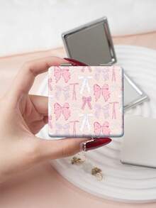 1PC Millennium Y2K Series Portable Vanity Mirror, Foldable Lightweight Ultra-Thin Convenient Hand Mirror, PU Leather, Suitable For Multiple Scenarios And All People, Square Mirror, Pocket Mirror, Cartoon Bow And Star Pattern Design, Exquisite And Delicate, Easy To Carry, Handheld Makeup Mirror, 180° Flip Cover, Multi-Functional Mini Mirror, Compact Mirror, Mirrors For Daily Use, Festivals, Birthdays, Valentine's Day - Multicolor - View 6