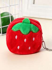 1 buah Dompet Koin Mini Plush Bordir Stroberi untuk Anak Perempuan, Kapasitas Kecil, Dompet Resleting Kartun Lucu dengan Gantungan Kunci, Cocok untuk Penggunaan Sehari-hari dan Hadiah Liburan - MultiWarna - View 4
