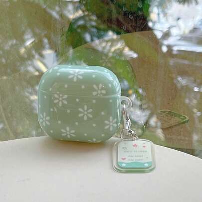 Korean Style Mint Green Floral Pendant Earphone Case Compatible With Apple Pro 3 Case/ Pro 2 Case/ Pro Case/ 4 Case/ 5 Case/ 3 Case/ 2 Case/Fashionable Women's Earphone Case/Minimalist Earphone Case/Apple Earphone Case/Apple Earphone Cover