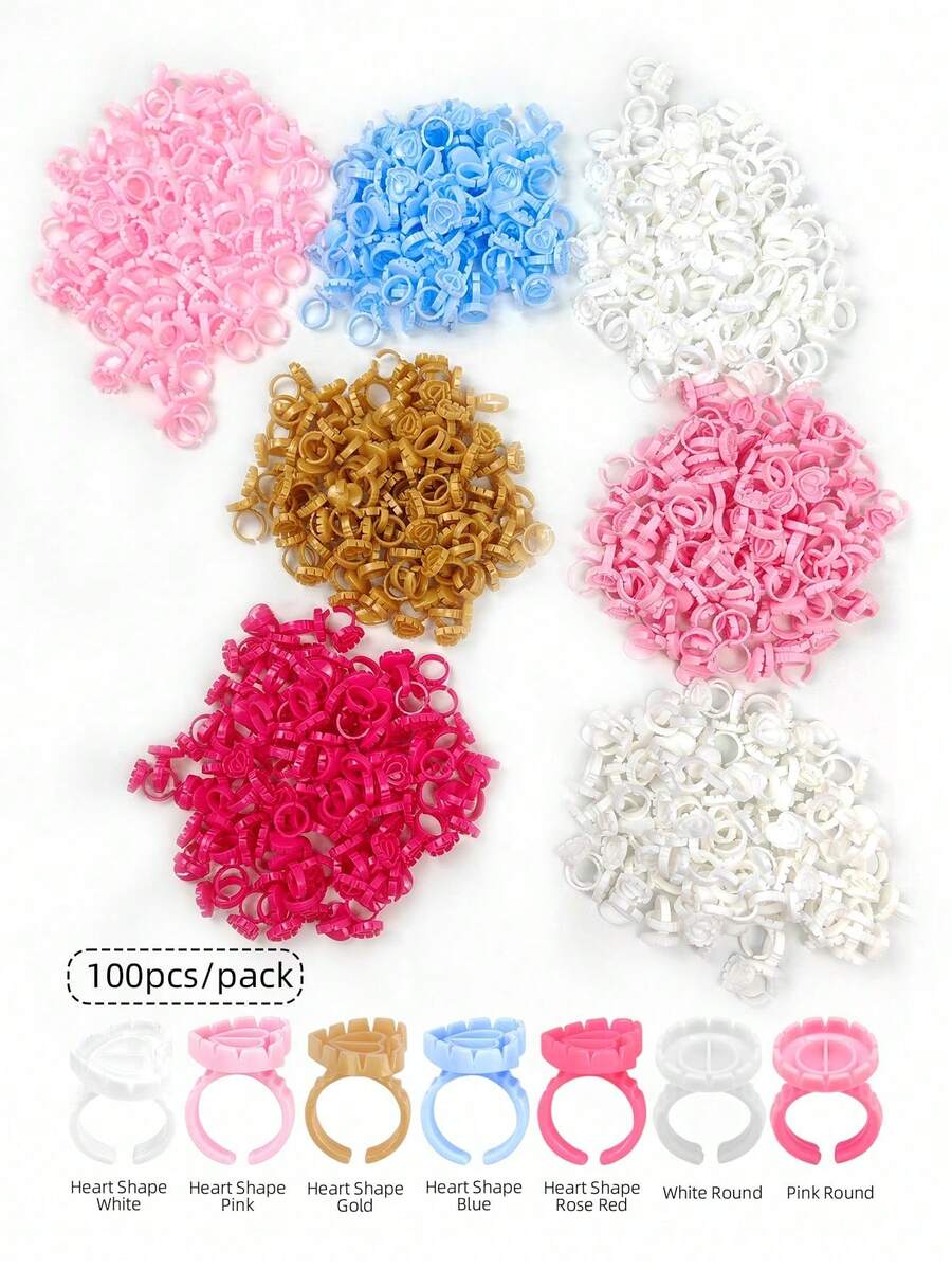 100pcs Disposable Round Glue Rings, Adjustable Plastic Glue Cups For Eyelash Extensions - Multicolor - View 1