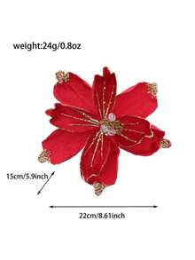 1Pc Glitter Velvet Artificial Christmas Poinsettia Flowers,Beaded Fabric Floral Picks,Decorative Flower Stems For Christmas Tree,Table Centerpiece - Multicolor - View 14
