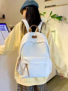 1pc Multi-Color Solid College Style Backpack, Multi-Pocket Large Capacity Lightweight Student School Bag, Convenient For Organizing Books, Stationery And Daily Essentials, Suitable For Campus Learning, Commuting, Short Trips And Outdoor Leisure, Reduces Clutter And Carrying Burden, Back To School, Birthday And Christmas Gift - Multicolor - View 14
