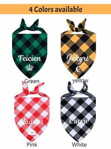 1pc Personalized Dog Plaid Scarf, Customizable Name, Dog Tie Name Design Plaid Scarf Triangle Bandana Headscarf, Pet Christmas Outfit Accessory, Suitable For Small And Medium Dogs And Cats, Birthday Gift, Custom Icon Dog Clothes Cat Clothes, Yellow - Yellow - View 9