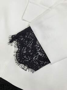 Women's Fashion White Regular Fit Blazer, Contrast Lace Patchwork Cuffs And Hem, Suitable For Autumn/Winter Daily Wear, Party, Office, Casual - White - View 9
