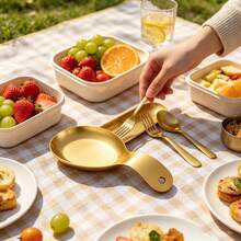 1pc/2pcs Gold Handle Small Tray, Stainless Steel Material Durable And Rust-Resistant, Built-In Hanging Hole For Easy Storage And Placement, Dessert Snack Sauce Serving Plate, Outdoor Picnic Camping Display Item, Suitable For Thanksgiving Family Dinner, Christmas Party, Halloween Afternoon Tea, Easter Snack Arrangement, Kitchen Cooking Food Prep Decorative Plate - Gold - View 6