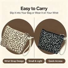 5/10pcs Leopard Print Mini Wrist Bag, Zipper Wallet Sanitary Pad Pouch, Compact Portable Small Storage Purse With Braided Rope Wrist Strap, Ideal For , Cards, Coins And Tiny Daily Items, Easy To Carry For Shopping, Travel & Daily Use,Random Color - Multicolor - View 7