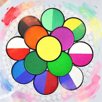 صبغة رسم فنية قابلة للذوبان في الماء بسعة كبيرة وشكل دائري ثنائي اللون، جسم أسود أو شفاف يتم اختياره عشوائيًا، 14 أسلوب غني، قوة تلوين قوية، تطبيق سلس، سهلة التنظيف، مناسبة للإبداع الفني، الجرافيتي في الشارع، لوازم الفن