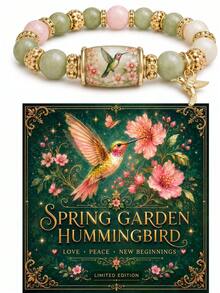 1pc Gift Box Hummingbird Jade Crystal Healing Beaded Bracelet For Women, Elastic Beaded Design, Hummingbird Pendant Decoration, Comes With Exquisite Gift Box Packaging, Suitable As Holiday Birthday Gift For Girls - Multicolor - View 4