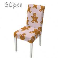 1PC/4PCS/5PCS/6PCS/7PCS/30PCS Light Pink Cute Gingerbread Man Print Tablecloth & Elastic Chair Cover Set, Non-Slip Washable Dining Tablecloth + Elastic Chair Covers, Suitable For Christmas Eve Dinner, Christmas Family Gathering, Holiday Party, Home Dining Table Decoration - Baby Pink - View 16