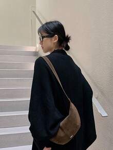開學季韓系Ins小眾設計百搭托特包 大學生女款單肩包 藝術感購物袋 隨性學生課堂包 通勤外出購物包 - 棕色 - 查看 4