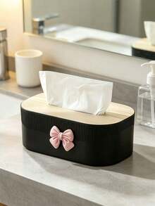 Cute Bow Decor Tissue Box, Minimalist Wood Grain Napkin Dispenser, Bedroom Living Room Office Desktop Tissue Holder, Home Decor Organizer, Rectangular Vertical Striped Tissue Storage Rack, Bedroom, Living Room, Office, Car Desktop Napkin Container, Beautiful Home Decor Organizer, Gift Choice - Multicolor - View 11