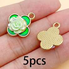 Ngẫu nhiên 5/10 món charm cỏ bốn lá vàng và hoa hồng, men xanh với mặt dây hoa nhựa 3D, phụ kiện làm hoa tai, dây chuyền và trang sức DIY - Nhiều màu - Xem 17