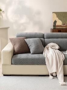 1pc Solid Color Fleece Material Elastic Sofa Cover, Pet-Friendly Anti-Dirt Anti-Scratch All-Season Use, Machine Washable Non-Fading, Suitable For 2-4 Seater L-Shaped Sofa Backrest Cover - Dark Grey - View 8