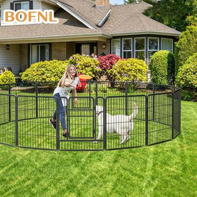 16/8 Pack Pet Fence Outdoor/Indoor Pet Fence Large/Medium/Small Dog Animal Heavy Pet Sports Fence Dog/Rabbit Portable Fence Suitable For RV Camping Garden Courtyard