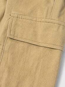 1pc Boys' Casual Daily Wear Street Style Japanese Camping Inspired Minimalist Unisex Solid Color Denim Cargo Pants - Camel - View 5
