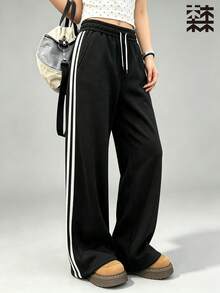 mulinsen Women's Jogging Sweatpants, Drawstring Elastic Waist, Fleece Lined Warm, Loose Fit Outdoor Streetwear - Black - View 5