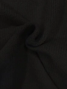 女款休閒秋冬純色灰色高領蝙蝠袖針織上衣，收腰紋理設計，日常通勤辦公穿搭套頭衫 - 黑色 - 查看 10