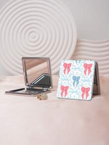 1PC Millennium Y2K Series Portable Vanity Mirror, Foldable Lightweight Ultra-Thin Convenient Hand Mirror, PU Leather, Suitable For Multiple Scenarios And All People, Square Mirror, Pocket Mirror, Cartoon Bow And Star Pattern Design, Exquisite And Delicate, Easy To Carry, Handheld Makeup Mirror, 180° Flip Cover, Multi-Functional Mini Mirror, Compact Mirror, Mirrors For Daily Use, Festivals, Birthdays, Valentine's Day - Multicolor - View 2