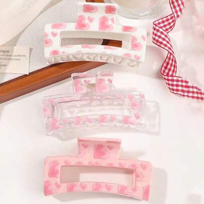 3pcs Minimalist Square Hollow Hair Clips, Sweet Hair Additions With Heart Pattern,Suitable For Casual Outdoor Wear