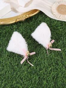 2pcs/4pcs Cute Plush Cat Ear Bell Bow Hair Clips, Party Anime Convention Cosplay Costume Accessories, Girl Headwear - Multicolor - View 5