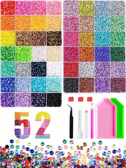 1 Caja de 15 Compartimentos de Set de Arte de Uñas de Resina con Strass, Strass de Uñas de Cristal Redondo, Kit de Strass Brillante con Pinzas, Adecuado para Arte de Uñas, Vasos, Ropa, Álbumes de Recortes y Diversas Manualidades DIY, Encantos para Estuches de Basura, Suministros de Técnica de Uñas, Suministros de Uñas