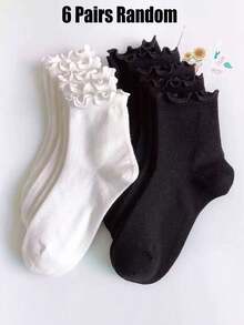 1/6/12/18 Pairs Random Ruffle Socks Women, Cute Lace Edge Socks Soft Comfortable Fall Winter Socks For Women, Halloween Christmas Gifts And Daily Wear - Multicolor - View 12
