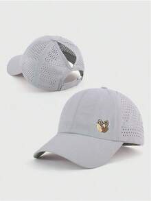 1 pieza Gorra de béisbol de malla transpirable de secado rápido de unicolor con orificio para coleta, gorra de béisbol ajustable, deportes al aire libre - Multicolor - Ver 11
