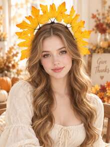 Bando Daun Maple Oranye untuk Musim Gugur, Aksesori Rambut untuk Pesta Thanksgiving, Halloween, Prom, dan Acara Luar Ruangan untuk Wanita - MultiWarna - View 3