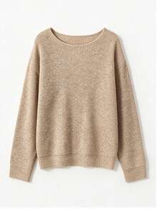 Women's Oatmeal Ribbed Knit Boat Neck Long Sleeve Top & Wide Leg Pants Two Pieces Set, Cozy Casual Loungewear Daily Wear - Oatmeal Color - View 8