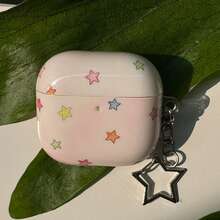 Minimalist Gentle Cute Style Star Pattern TPU Wireless Earphone Protective Case Compatible With AirPodsPro3 AirPods4 AirPods5 AirPodsPro AirPodsPro2 Earphone Cover With Pendant - Baby Pink - View 4