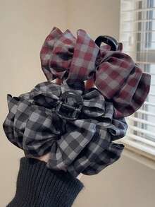 1pc Women's 14cm/5.51in Solid Color Plaid Loose Bow Hair Clip, Elegant Fashion Claw Clip, Suitable For Daily Use - Multicolor - View 2