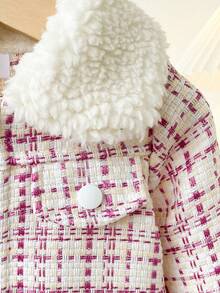 Autumn/Winter Baby Girl Pink Plaid Lamb Fleece Patchwork Sweet & Cool Stylish Versatile Outdoor Jacket - Pink - View 4