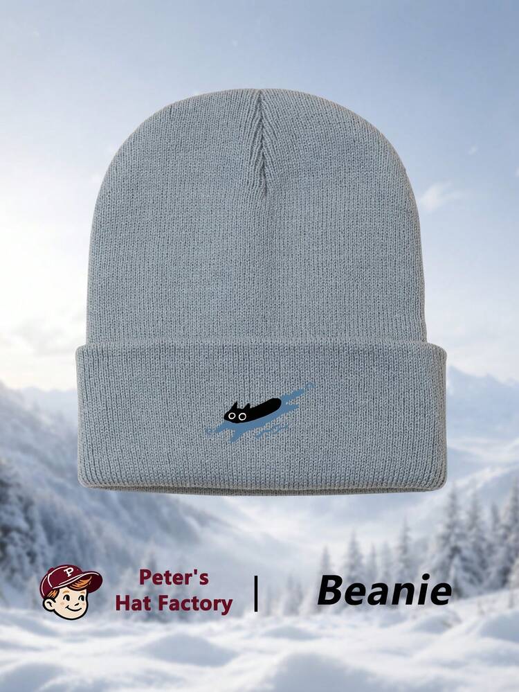 1pc Swimming Cat Print Knit Hat, Fashion Unisex Y2K Beanie, Windproof Warm Outdoor Hat, Ski Hat For Autumn/Winter - A - View 13