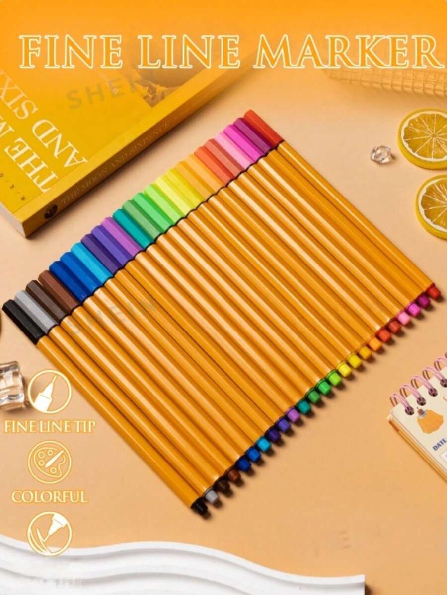 24-Color Pouch Set Of Fine Line Markers, Water-Based Fine Tip Drawing Pens, Portable Outline Pens, Hand-Drawn Sketching Contour Pens, Art Supplies For Students And Adults, Doodle, Greeting Card Making, Stationery Gift - Sets - View 1