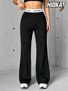 Hidkat Celana Olahraga Nyaman dan Ramping dengan Desain Pinggang Elastis Tinggi Warna Hitam dari My Calm Casual Versatile Black. - Hitam - View 1