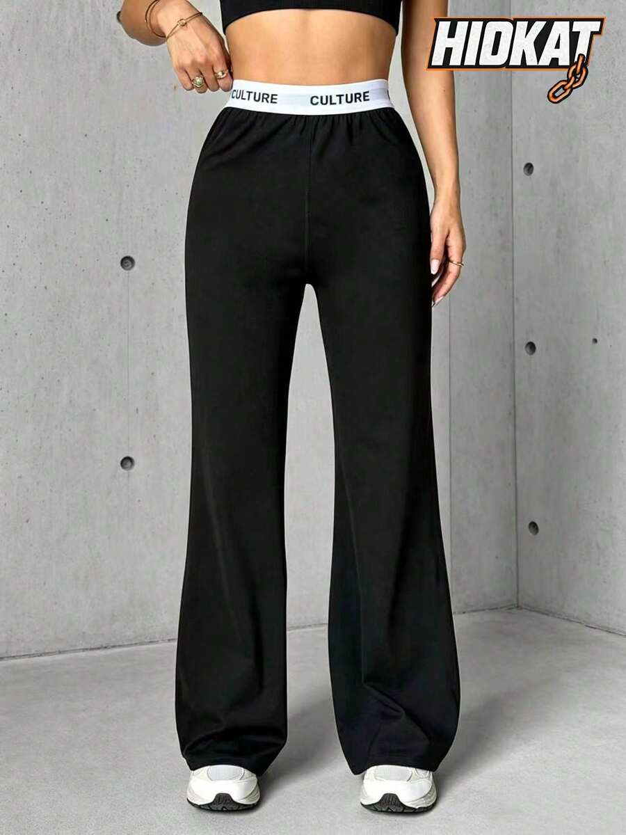 Hidkat Celana Olahraga Nyaman dan Ramping dengan Desain Pinggang Elastis Tinggi Warna Hitam dari My Calm Casual Versatile Black. - Hitam - View 1