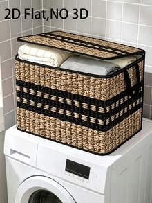 Large Beige Woven Storage Basket With Lid, Foldable And Stackable, Suitable For Organizing Clothes And Blankets, Dust-Proof Large Rectangular Flip-Top Storage Box, 2D Flat Design, Applicable For Entryway, Living Room, Christmas Decor And Underbed Storage - Multicolor - View 8