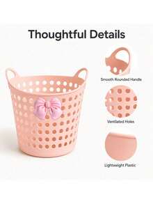 Cute Bow Storage Frame,Home Essentials Mini Desktop Storage Baskets ,Plastic Storage Basket Sundries Box Trash Can Organizer, Shelf Baskets,Small Tabletop Organizing Box With Ventilation Design, Suitable For Bathroom Dresser, Makeup Brush - Multicolor - View 9