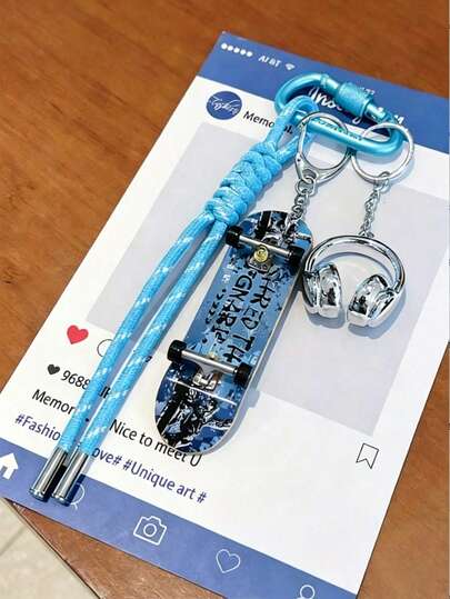 Mini Skateboard Earphone Keychain, Woven Rope Keychain And Bracelet Pendant, Heart-Shaped Exquisite Decorative Pendant For Girls, Multi-Color High-End Accessory Charm, Suitable For Decorating Bags, Valentine's Day Gifts, Wallets, School Bags, Backpacks And Handbags. Shopping Bag Accessory, Suitable As Gifts For Teachers/Friends/Sisters, Women's Accessories