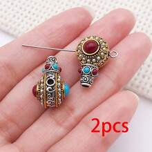 2pcs Three Hole Guru Beads Alloy Inlaid Turquoise Red Stone Buddha Head Charms For DIY Bracelet Handmade Mala Jewelry Making - Multicolor - View 20