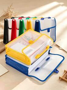 1pc Customized Name Transparent Portable Folder, A4 Size Document Storage Bag With Handle, Office School Paper Document Classification Storage Portable File Organizer - Multicolor - View 4