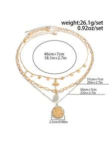 3pcs/Set Men's Vintage Distressed Colorblock Layered Necklace, Cross & Carved Round Pendant, Niche Personalized Outfit Accessory - Multicolor - View 6